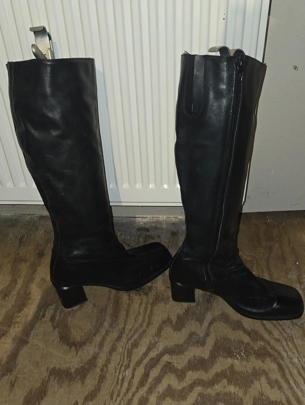 Women's Black Over-the-Knee Leather Boots with Low Block Heel